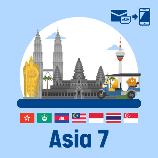 Prepaid ESIM/Day plan that can be used in 7 Asian countries