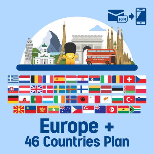 주로 유럽에서 46 개국에서 사용할 수있는 선불 ESIM 계획