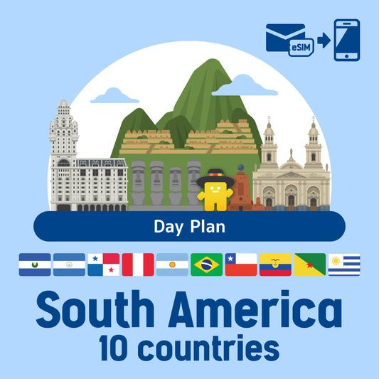 Prepaid ESIM/day plan that can be used in 10 South America countries