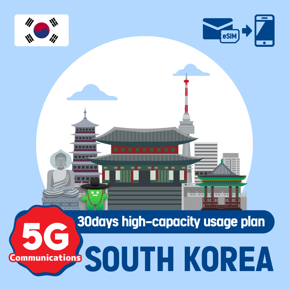 5G ESIM prepago compatible/30 días grande en CoreaGBPlan de datos