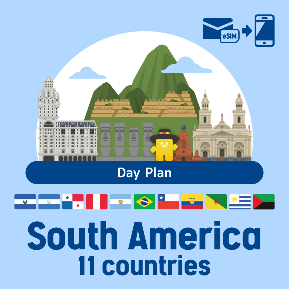 Prepaid ESIM/day plan that can be used in 10 South America countries