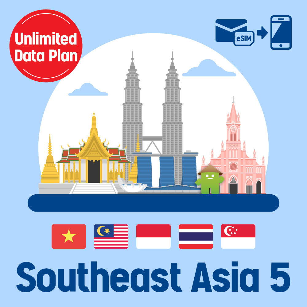 Prepaid eSIM for 5 countries in Southeast Asia / Unlimited